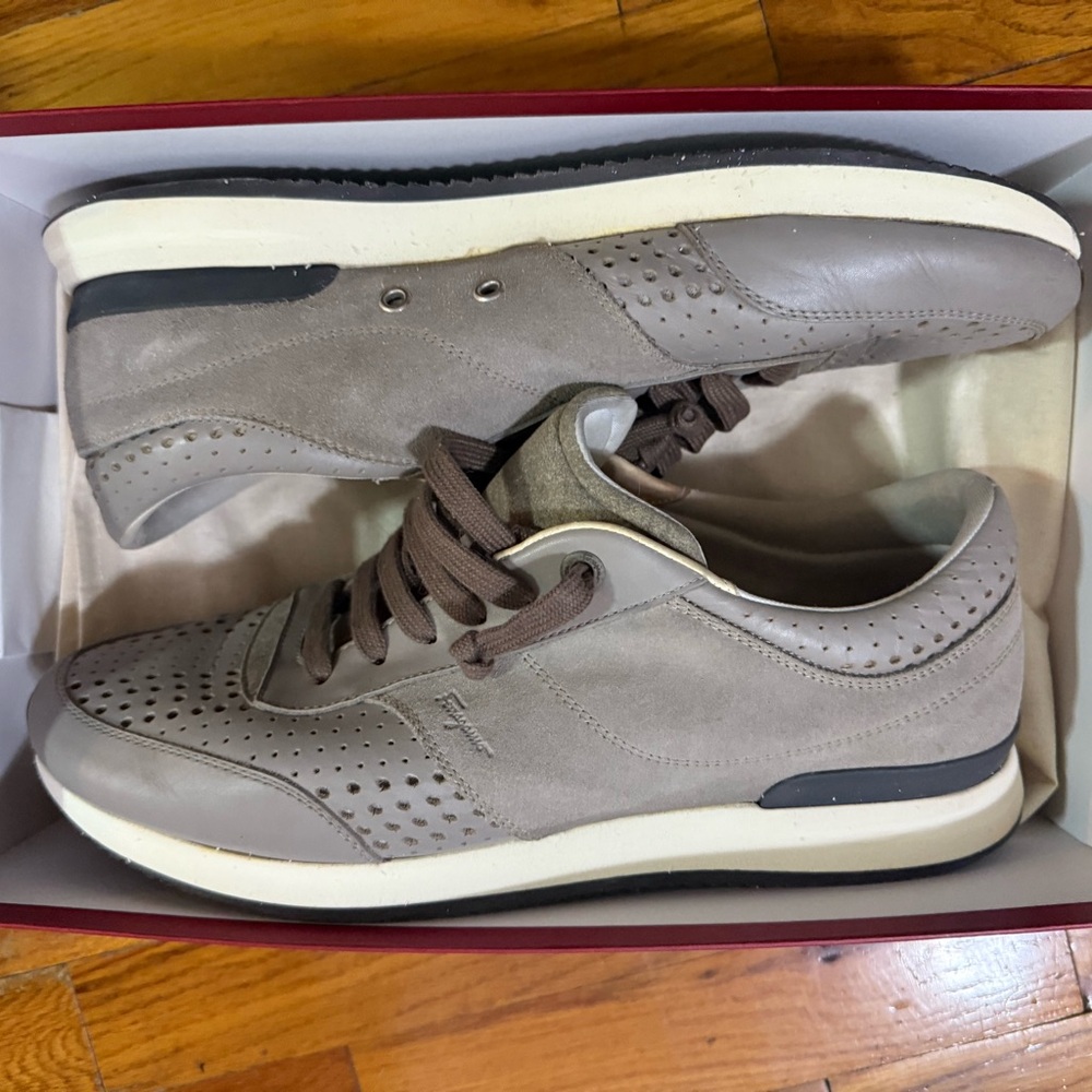 FERRAGAMO Men's Beige and Brown Casual Sneakers